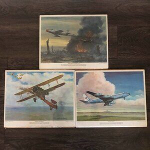 Vintage Charles Hubbell Art Print Lithographs Airplanes Set of 3 NIP